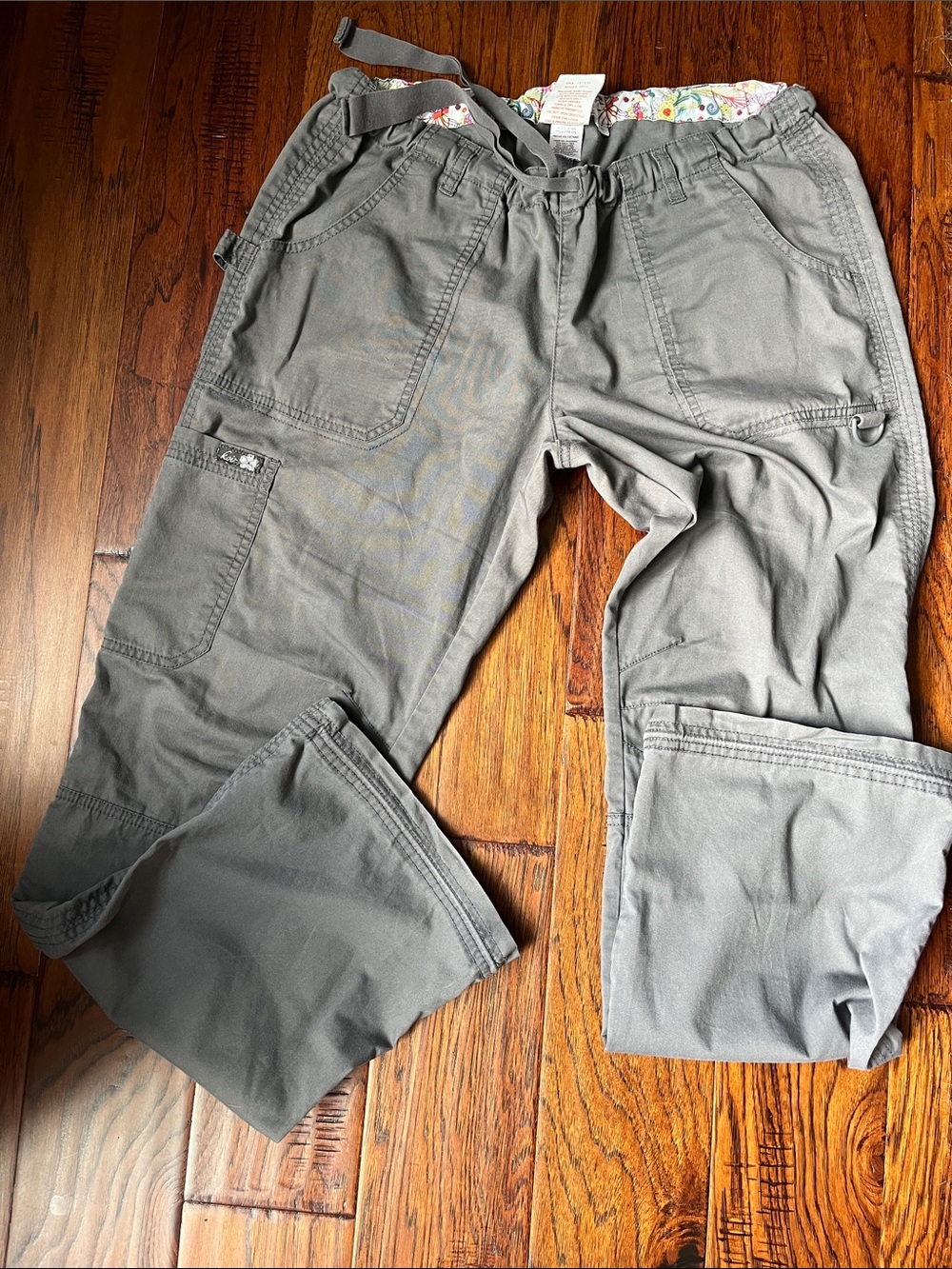 Women's Gray Cargo Utility Pants with Multiple Pockets